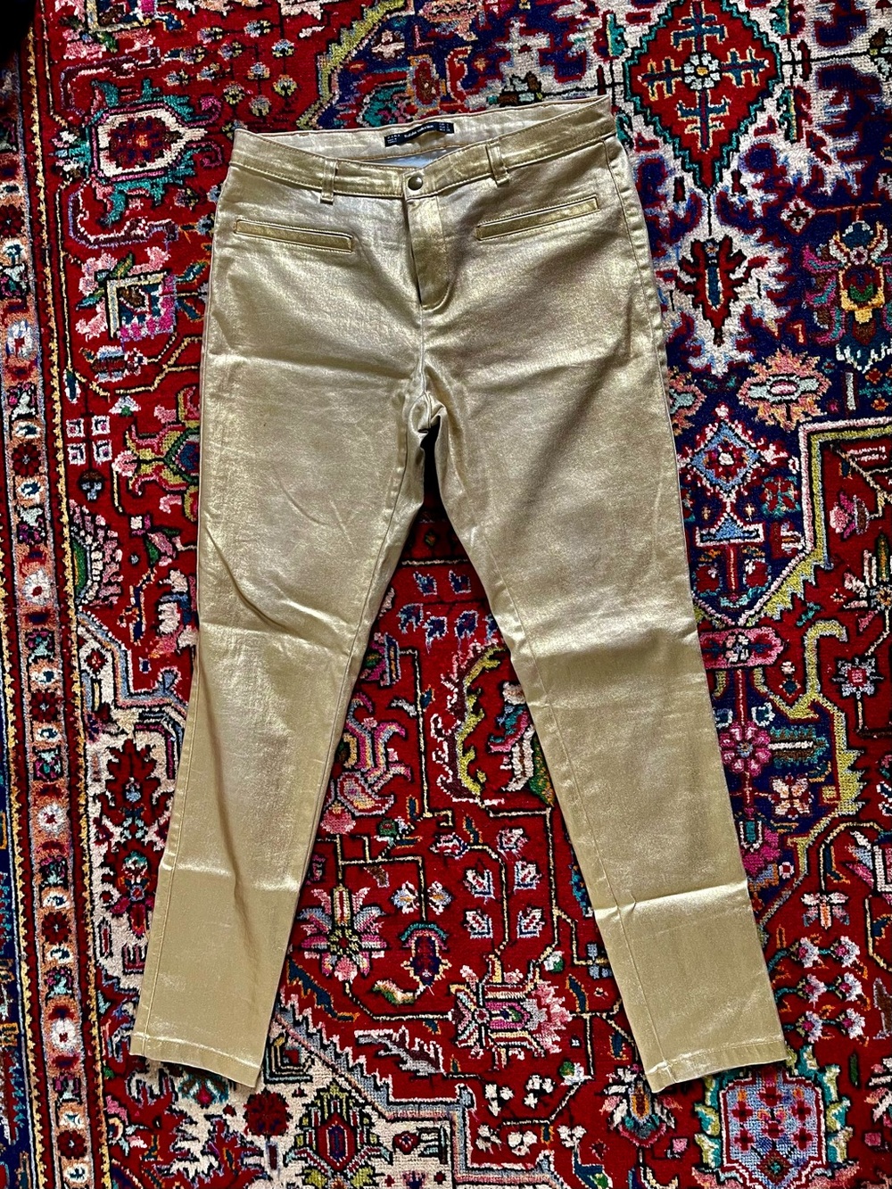 Zara Metallic Gold Skinny Pants